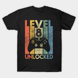 Level 8 Unlocked Funny Video Gamer 8th Birthday T-Shirt